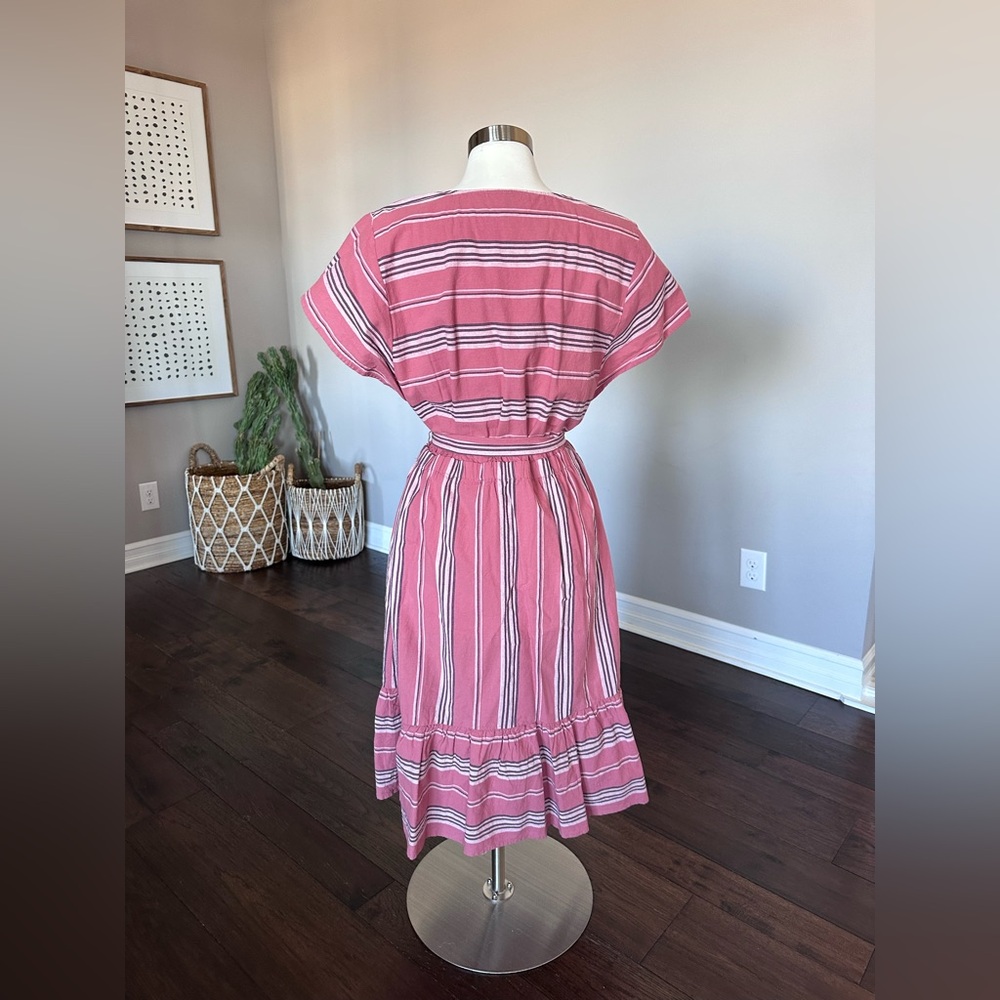 Universal Thread x Target Cotton Midi Dress Cap Sleeve Ruffle Pink Red Stripe LG - Picture 3 of 15